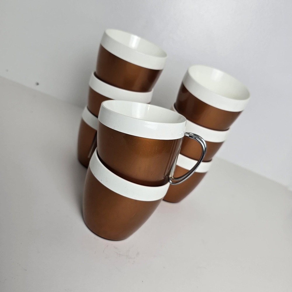 Vtg MCM West Bend Thermo Serv Insulated Bronze Coffee Cups Mug Made USA Set of 8